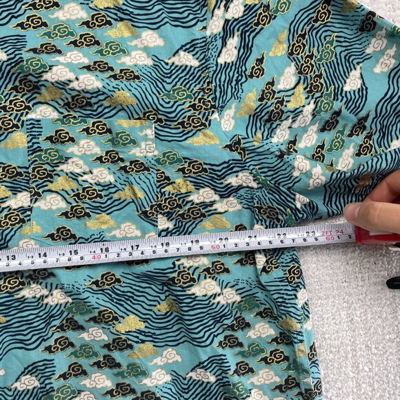 Oromen Sakura Wave Cloud AOP Golden / Blue Short Sleeve Button Up Shirt Size XXL - Picture 7 of 15